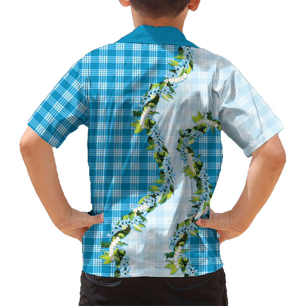 Blue Hawaii Palaka Kid Hawaiian Shirt Maile Pikake Honohono Orchid Lei