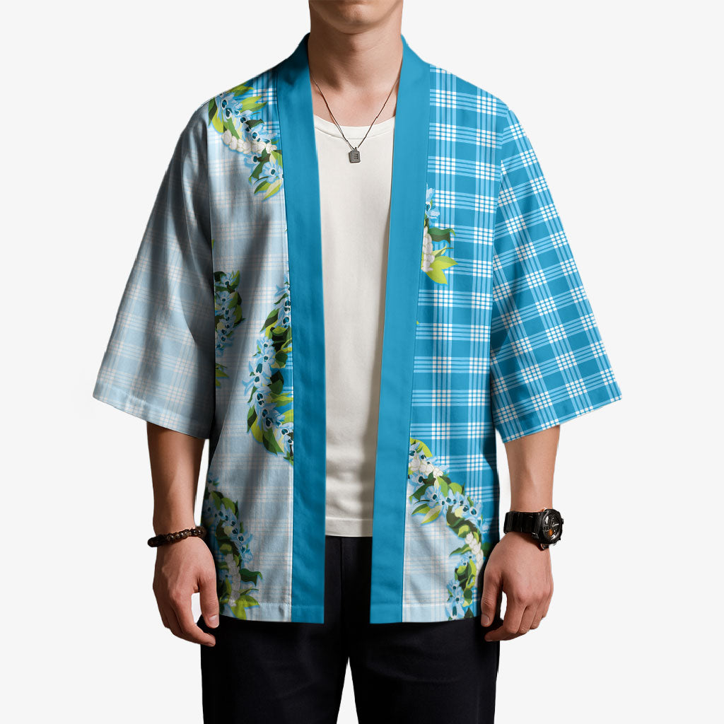 Blue Hawaii Palaka Kimono Maile Pikake Honohono Orchid Lei LT05 - Polynesian Pride