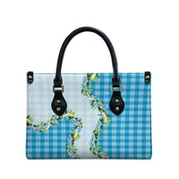 Blue Hawaii Palaka Leather Bag Maile Pikake Honohono Orchid Lei