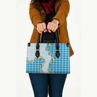 Blue Hawaii Palaka Leather Bag Maile Pikake Honohono Orchid Lei