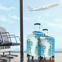 Blue Hawaii Palaka Luggage Cover Maile Pikake Honohono Orchid Lei