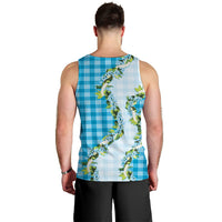 Blue Hawaii Palaka Men Tank Top Maile Pikake Honohono Orchid Lei