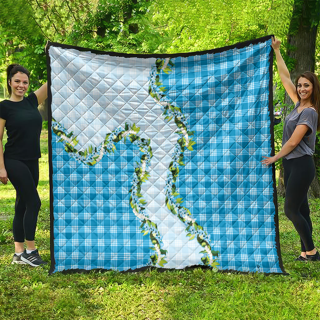Blue Hawaii Palaka Quilt Maile Pikake Honohono Orchid Lei