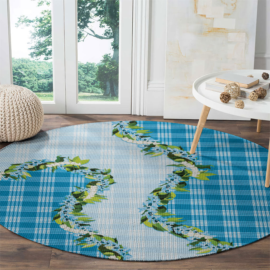 Blue Hawaii Palaka Round Carpet Maile Pikake Honohono Orchid Lei