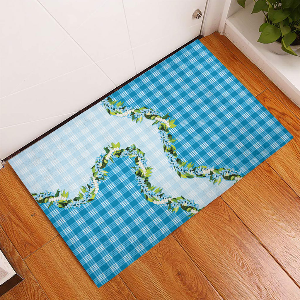 Blue Hawaii Palaka Rubber Doormat Maile Pikake Honohono Orchid Lei LT05 - Polynesian Pride