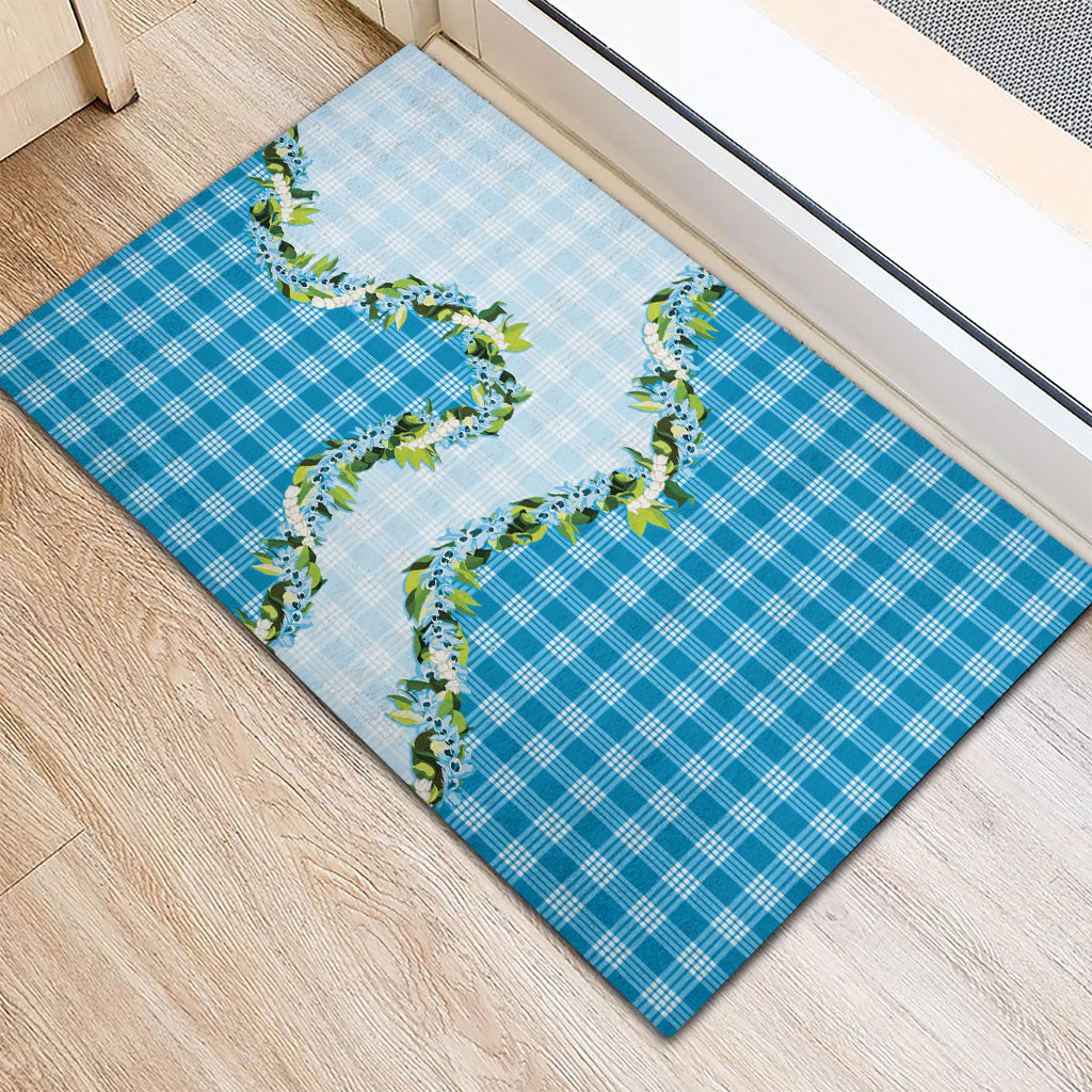 Blue Hawaii Palaka Rubber Doormat Maile Pikake Honohono Orchid Lei LT05 - Polynesian Pride