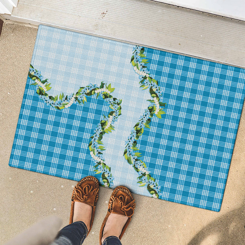 Blue Hawaii Palaka Rubber Doormat Maile Pikake Honohono Orchid Lei LT05 - Polynesian Pride