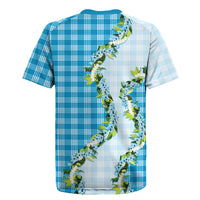 Blue Hawaii Palaka Rugby Jersey Maile Pikake Honohono Orchid Lei
