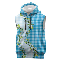 Blue Hawaii Palaka Sleeveless Hoodie Maile Pikake Honohono Orchid Lei