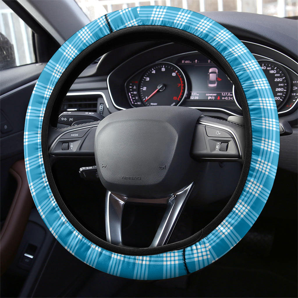 Blue Hawaii Palaka Steering Wheel Cover Maile Pikake Honohono Orchid Lei