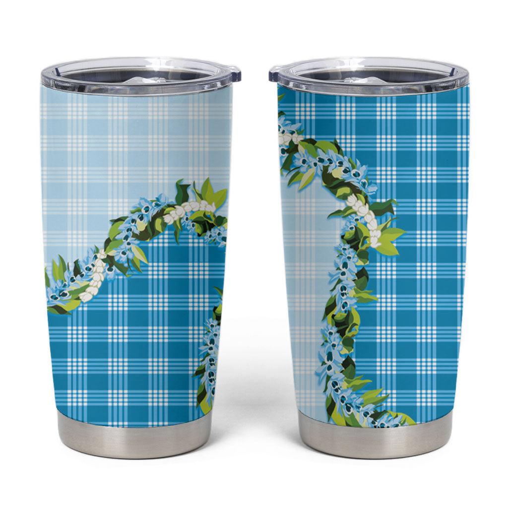 Blue Hawaii Palaka Tumbler Cup Maile Pikake Honohono Orchid Lei