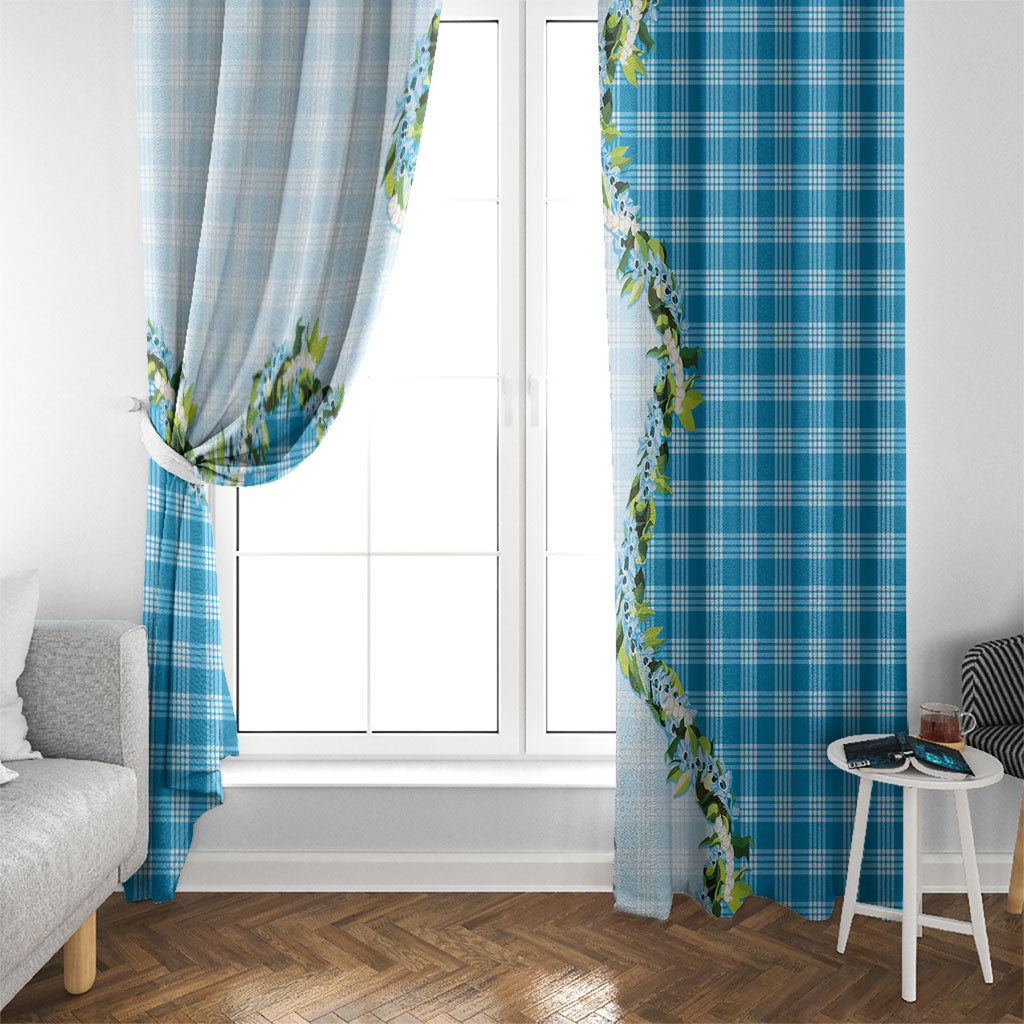 Blue Hawaii Palaka Window Curtain Maile Pikake Honohono Orchid Lei
