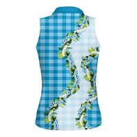 Blue Hawaii Palaka Women Sleeveless Polo Shirt Maile Pikake Honohono Orchid Lei LT05 - Polynesian Pride