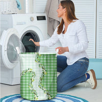 Green Hawaii Palaka Laundry Basket Maile Pikake Honohono Orchid Lei
