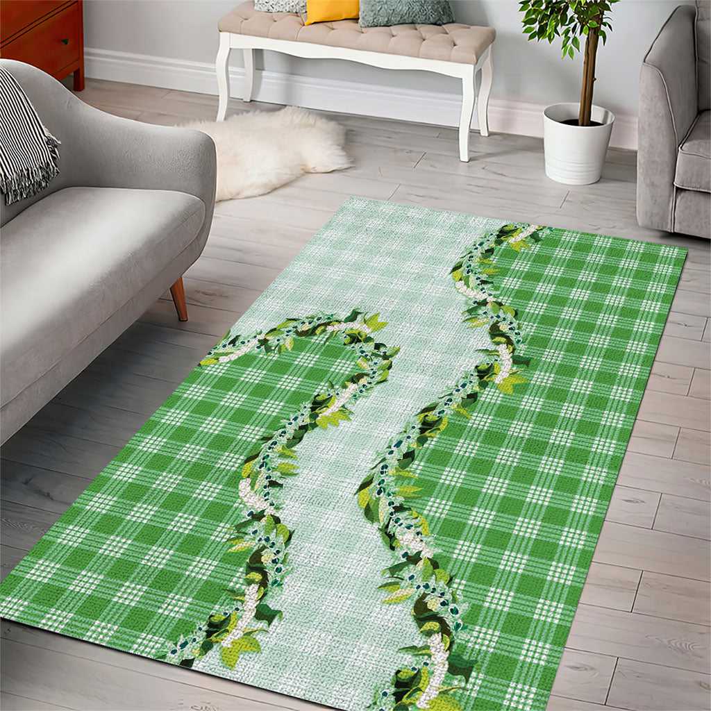 Green Hawaii Palaka Area Rug Maile Pikake Honohono Orchid Lei