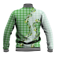 Green Hawaii Palaka Baseball Jacket Maile Pikake Honohono Orchid Lei