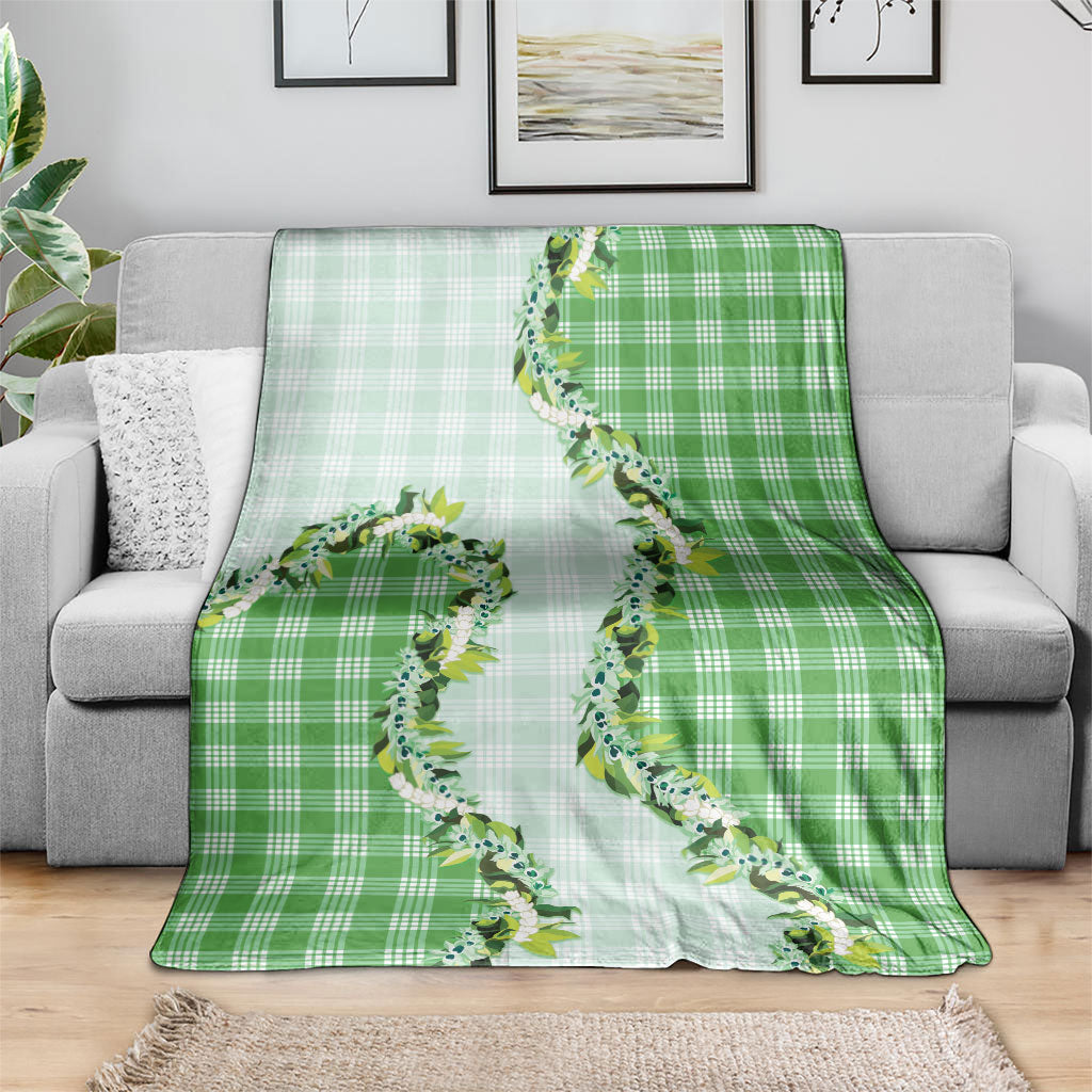 Green Hawaii Palaka Blanket Maile Pikake Honohono Orchid Lei
