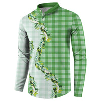 Green Hawaii Palaka Button Sweatshirt Maile Pikake Honohono Orchid Lei
