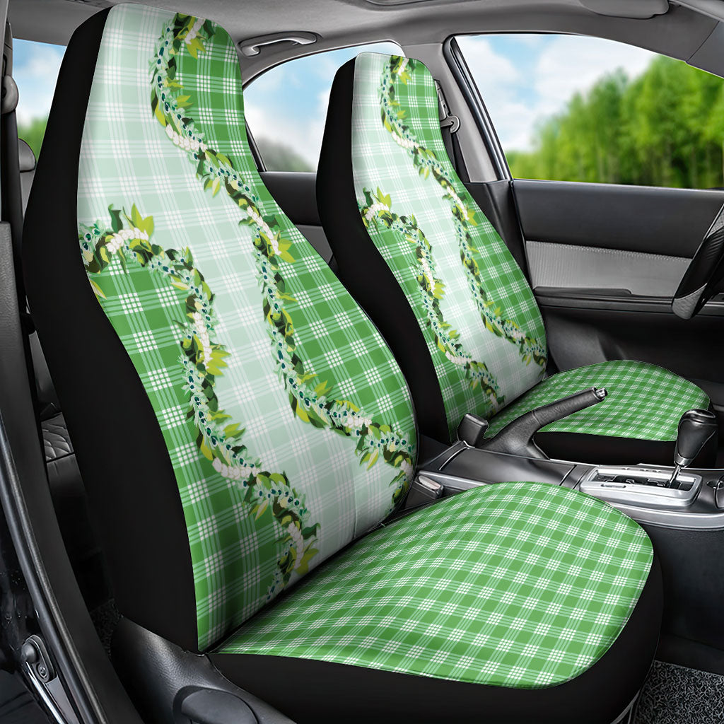 Green Hawaii Palaka Car Seat Cover Maile Pikake Honohono Orchid Lei