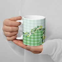 Green Hawaii Palaka Ceramic Mug Maile Pikake Honohono Orchid Lei