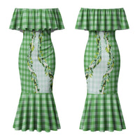 Green Hawaii Palaka Couples Matching Mermaid Dress and Hawaiian Shirt Maile Pikake Honohono Orchid Lei LT05 - Polynesian Pride