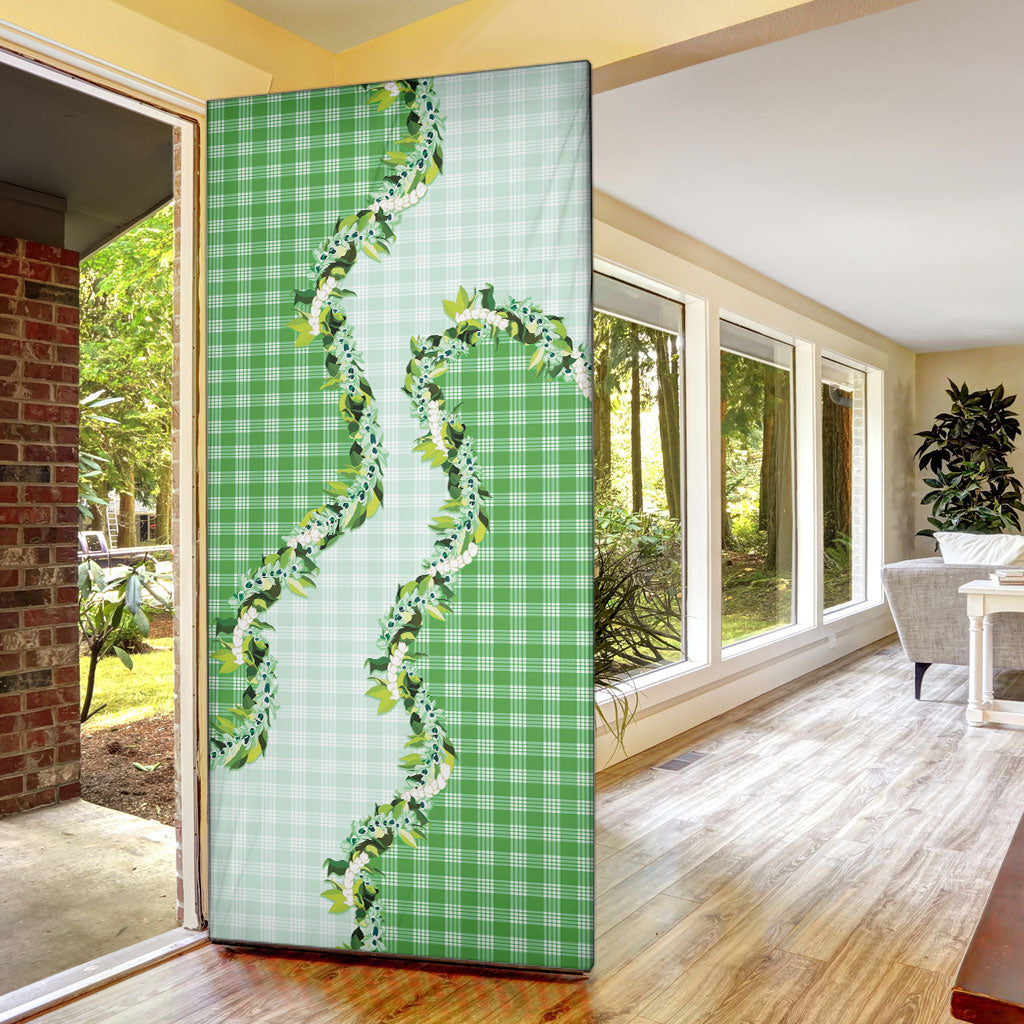 Green Hawaii Palaka Door Cover Maile Pikake Honohono Orchid Lei