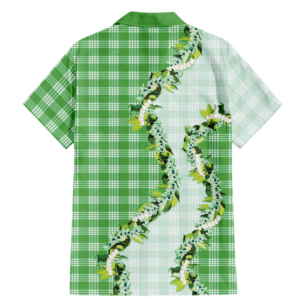 Green Hawaii Palaka Family Matching Long Sleeve Bodycon Dress and Hawaiian Shirt Maile Pikake Honohono Orchid Lei LT05 - Polynesian Pride