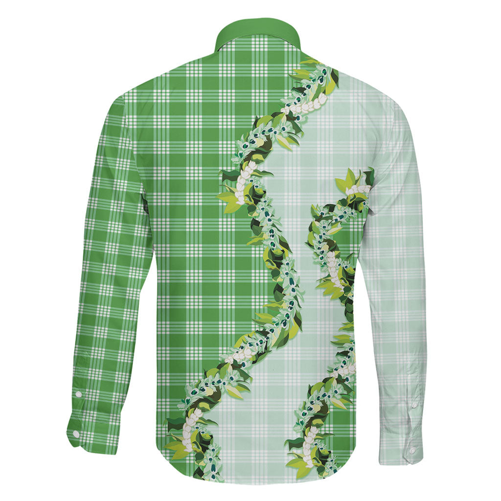 Green Hawaii Palaka Family Matching Off Shoulder Maxi Dress and Hawaiian Shirt Maile Pikake Honohono Orchid Lei LT05 - Polynesian Pride