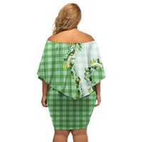 Green Hawaii Palaka Family Matching Off Shoulder Short Dress and Hawaiian Shirt Maile Pikake Honohono Orchid Lei LT05 - Polynesian Pride