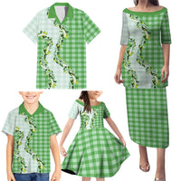 Green Hawaii Palaka Family Matching Puletasi and Hawaiian Shirt Maile Pikake Honohono Orchid Lei LT05 - Polynesian Pride