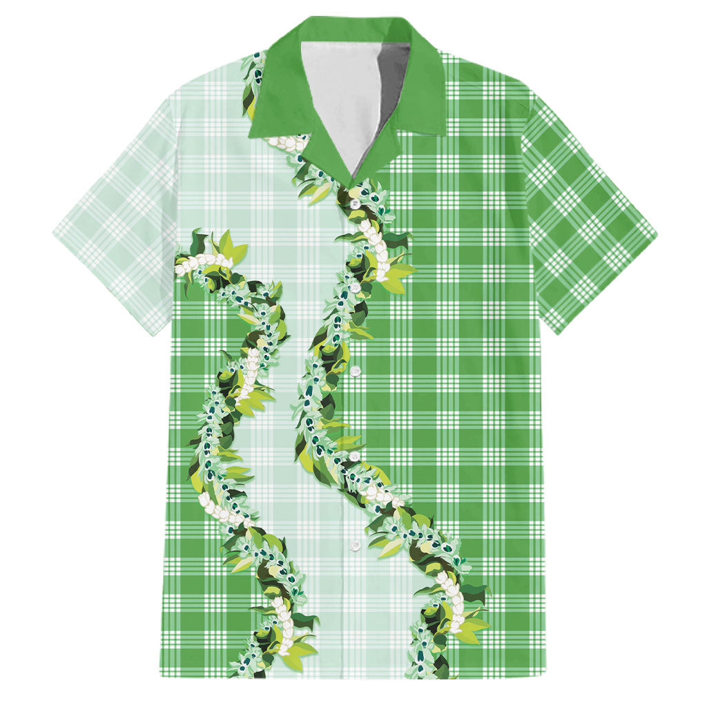 Green Hawaii Palaka Family Matching Summer Maxi Dress and Hawaiian Shirt Maile Pikake Honohono Orchid Lei LT05 Dad's Shirt - Short Sleeve Green - Polynesian Pride