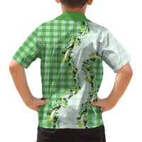 Green Hawaii Palaka Family Matching Tank Maxi Dress and Hawaiian Shirt Maile Pikake Honohono Orchid Lei LT05 - Polynesian Pride