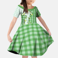 Green Hawaii Palaka Family Matching Tank Maxi Dress and Hawaiian Shirt Maile Pikake Honohono Orchid Lei LT05 Daughter's Dress Green - Polynesian Pride