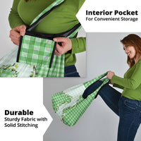 Green Hawaii Palaka Grocery Bag Maile Pikake Honohono Orchid Lei