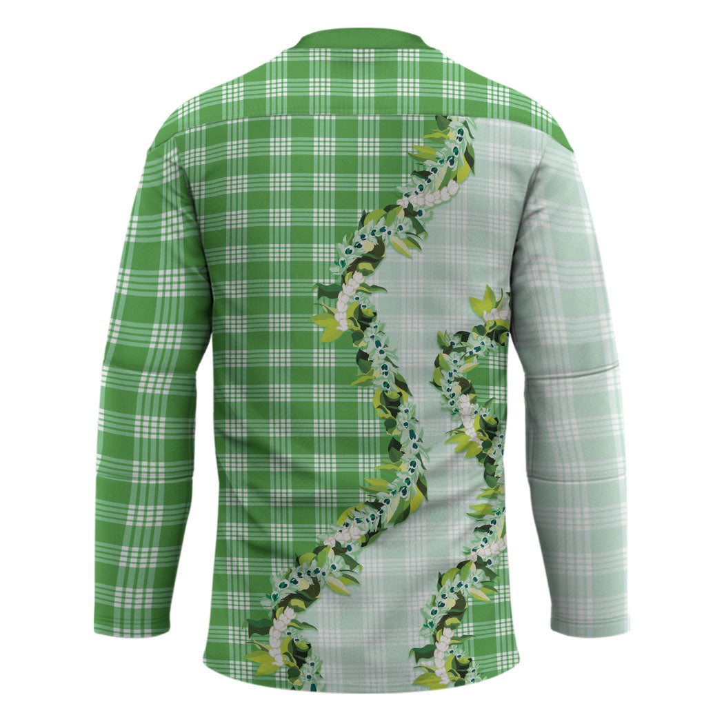 Green Hawaii Palaka Hockey Jersey Maile Pikake Honohono Orchid Lei