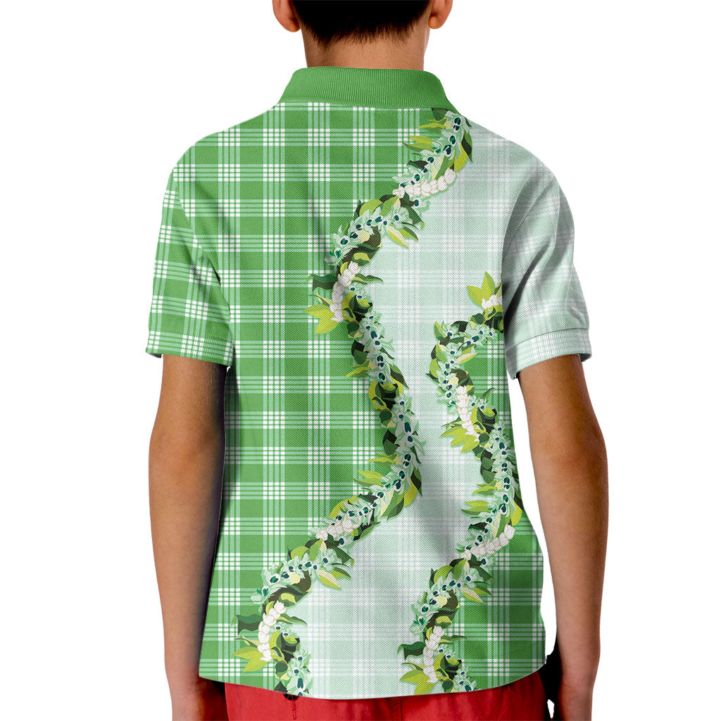 Green Hawaii Palaka Kid Polo Shirt Maile Pikake Honohono Orchid Lei