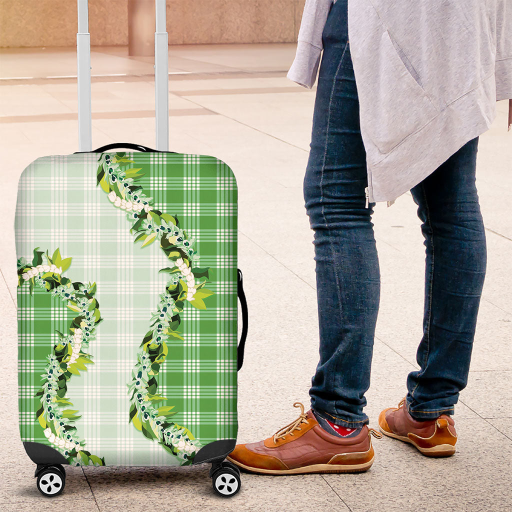 Green Hawaii Palaka Luggage Cover Maile Pikake Honohono Orchid Lei