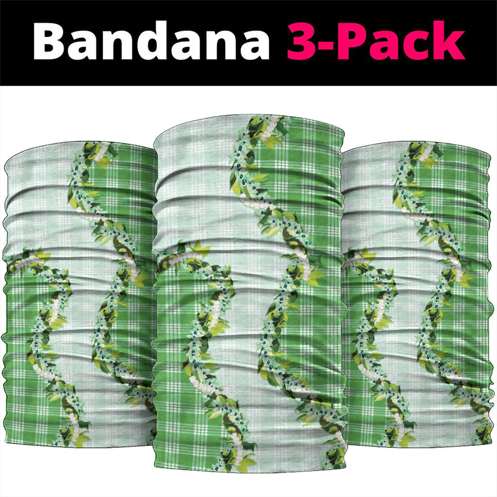 Green Hawaii Palaka Neck Gaiter Maile Pikake Honohono Orchid Lei
