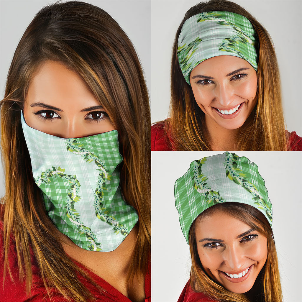 Green Hawaii Palaka Neck Gaiter Maile Pikake Honohono Orchid Lei LT05 - Polynesian Pride