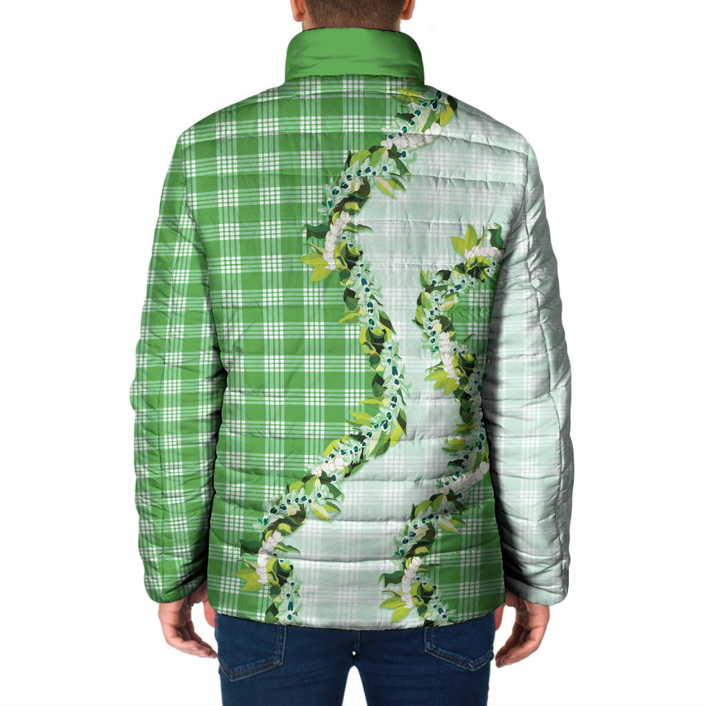 Green Hawaii Palaka Padded Jacket Maile Pikake Honohono Orchid Lei LT05 - Polynesian Pride