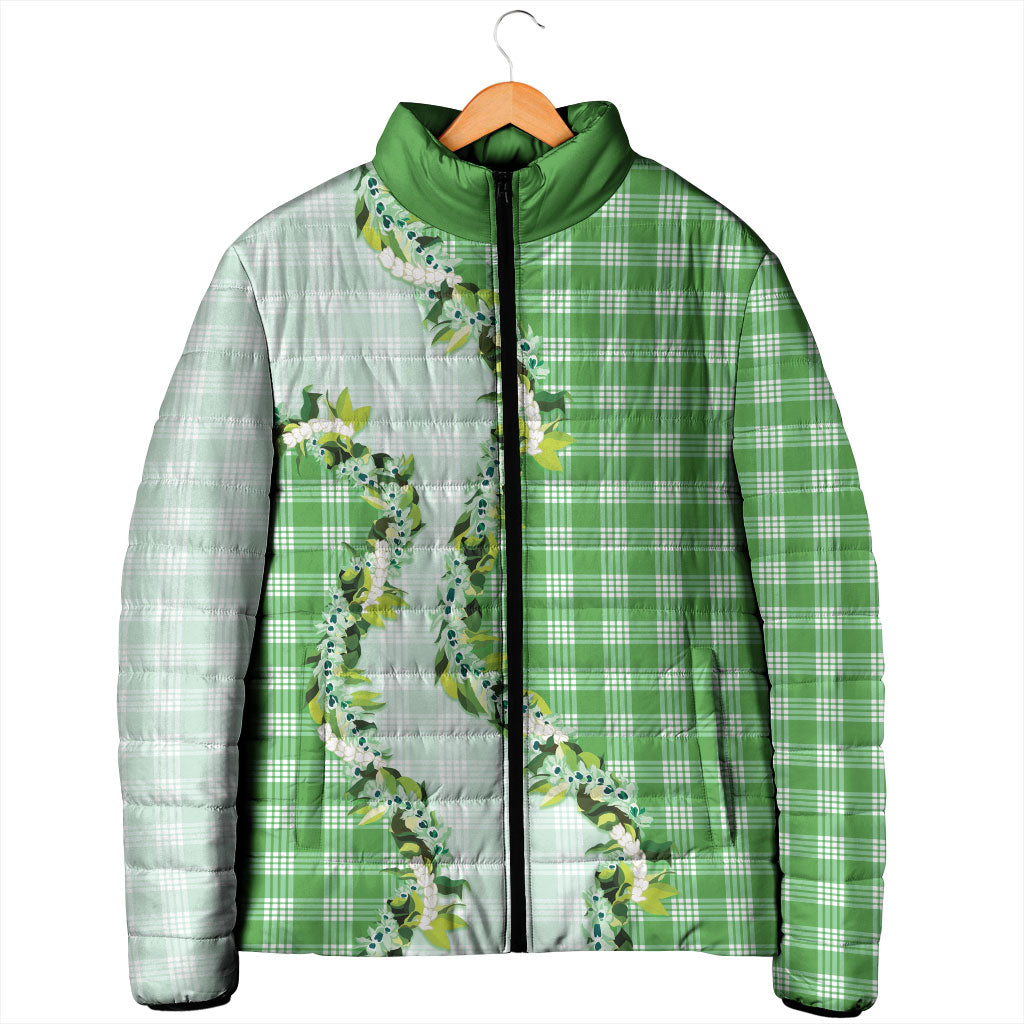 Green Hawaii Palaka Padded Jacket Maile Pikake Honohono Orchid Lei LT05 - Polynesian Pride