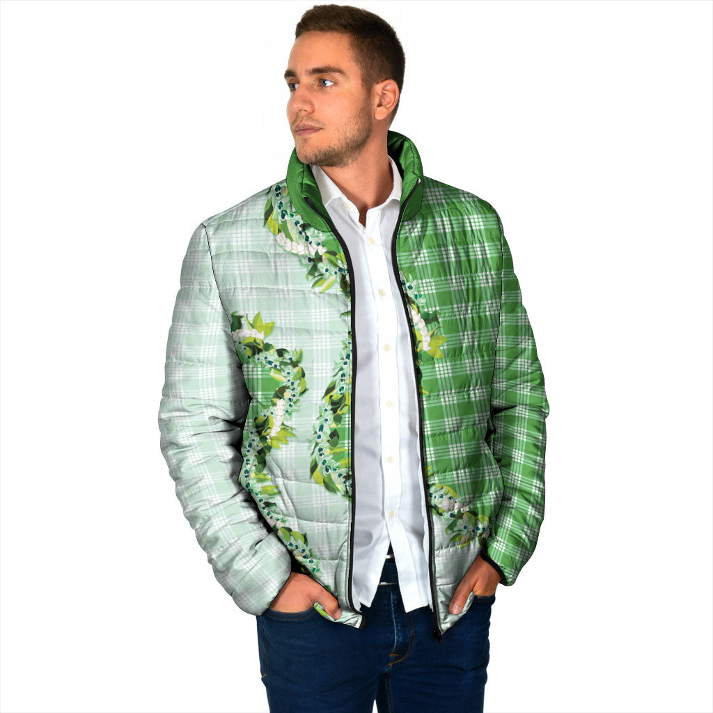 Green Hawaii Palaka Padded Jacket Maile Pikake Honohono Orchid Lei LT05 - Polynesian Pride