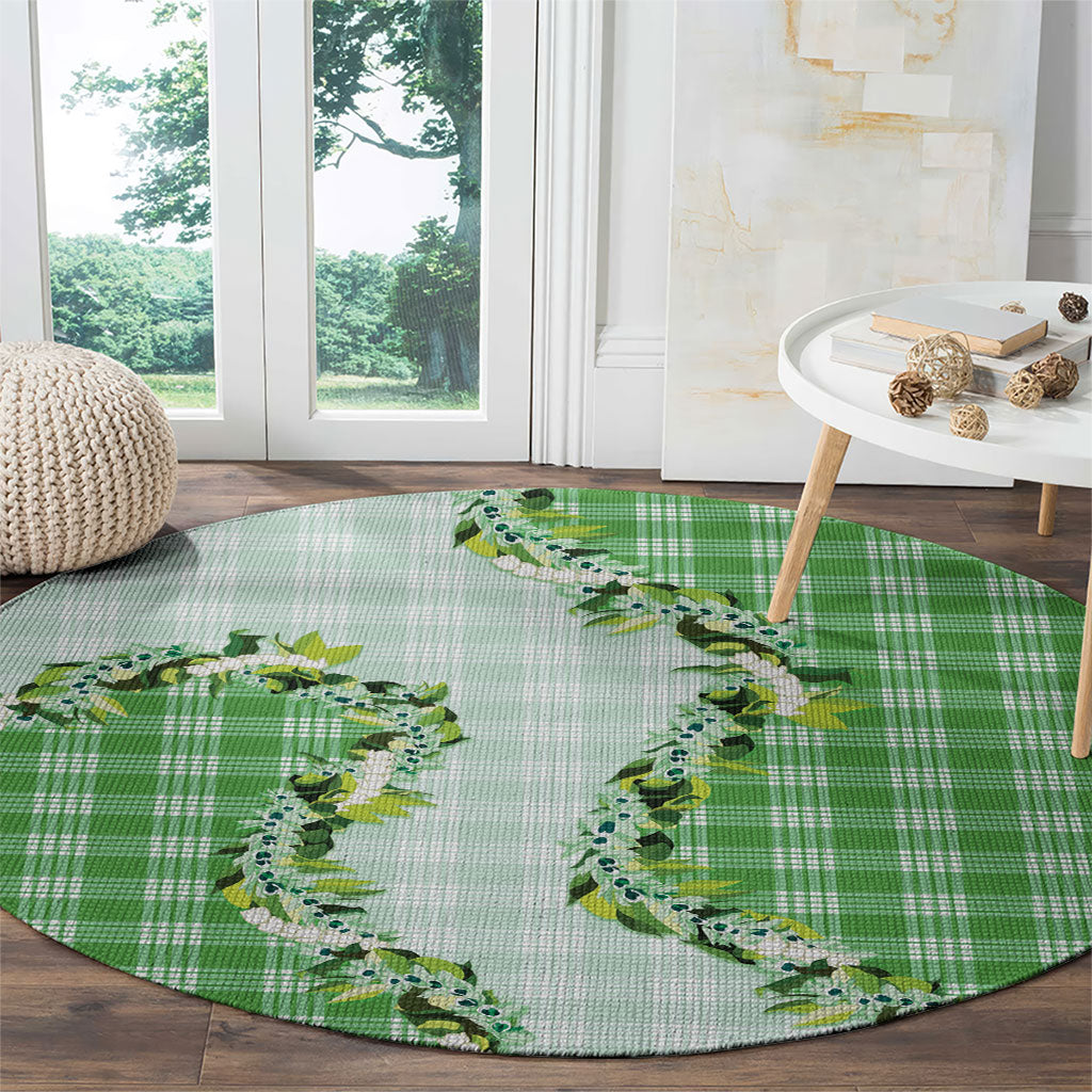 Green Hawaii Palaka Round Carpet Maile Pikake Honohono Orchid Lei