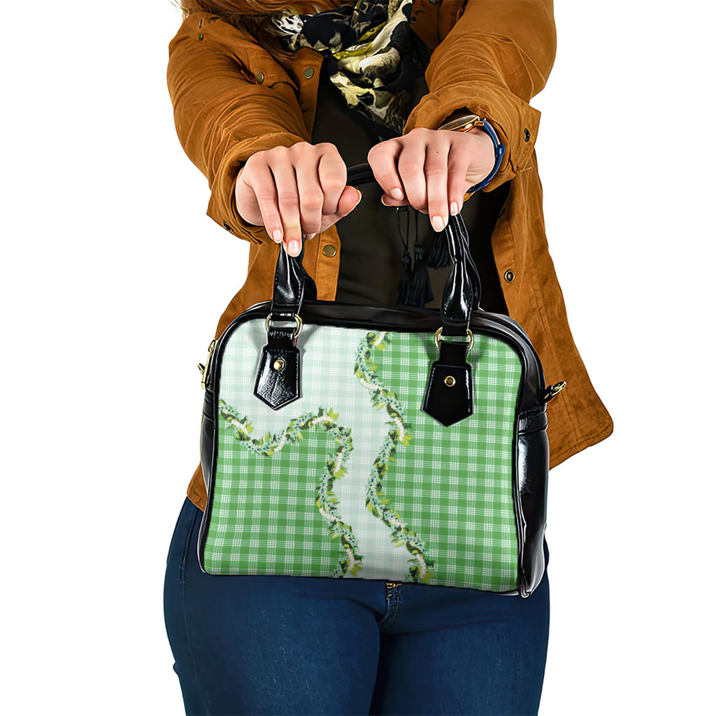 Green Hawaii Palaka Shoulder Handbag Maile Pikake Honohono Orchid Lei