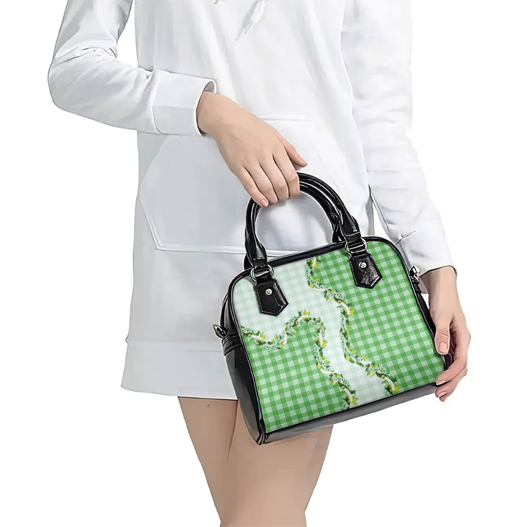 Green Hawaii Palaka Shoulder Handbag Maile Pikake Honohono Orchid Lei