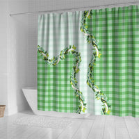 Green Hawaii Palaka Shower Curtain Maile Pikake Honohono Orchid Lei