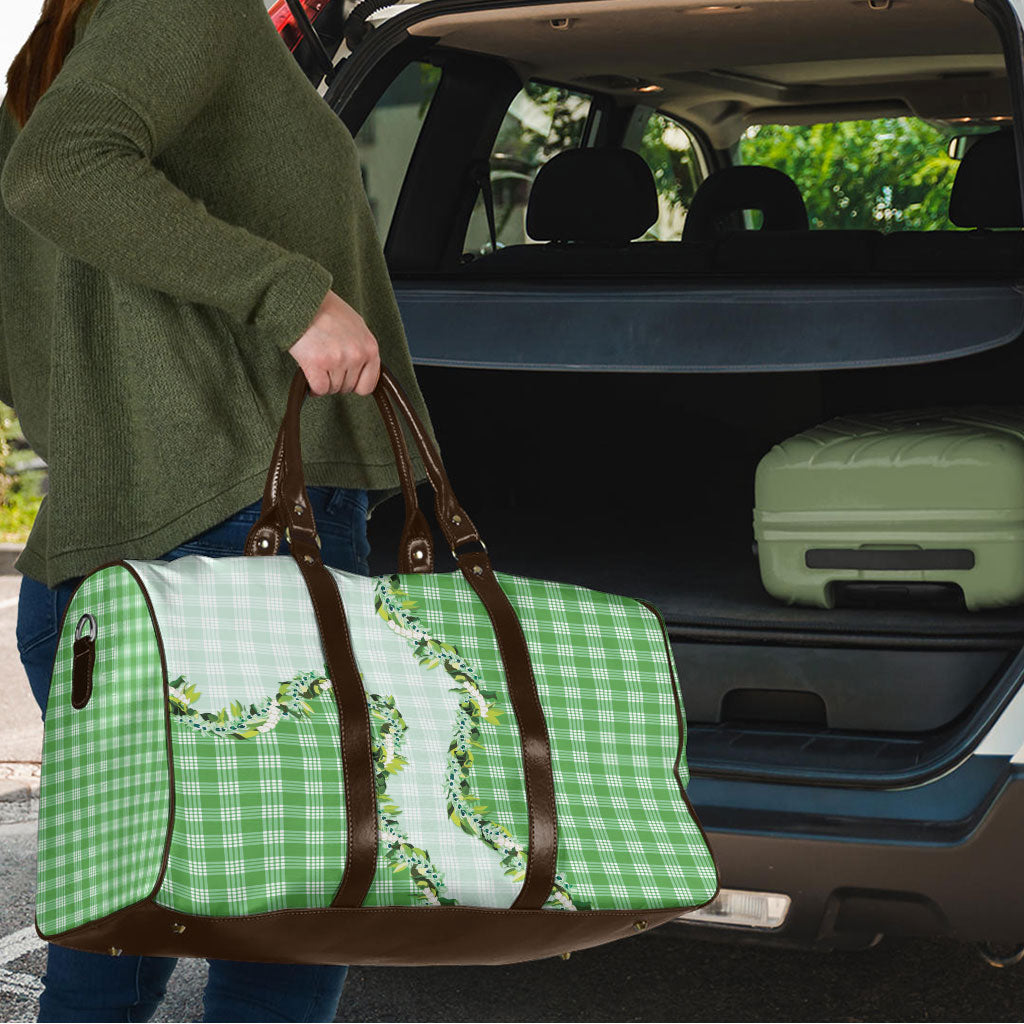 Green Hawaii Palaka Travel Bag Maile Pikake Honohono Orchid Lei