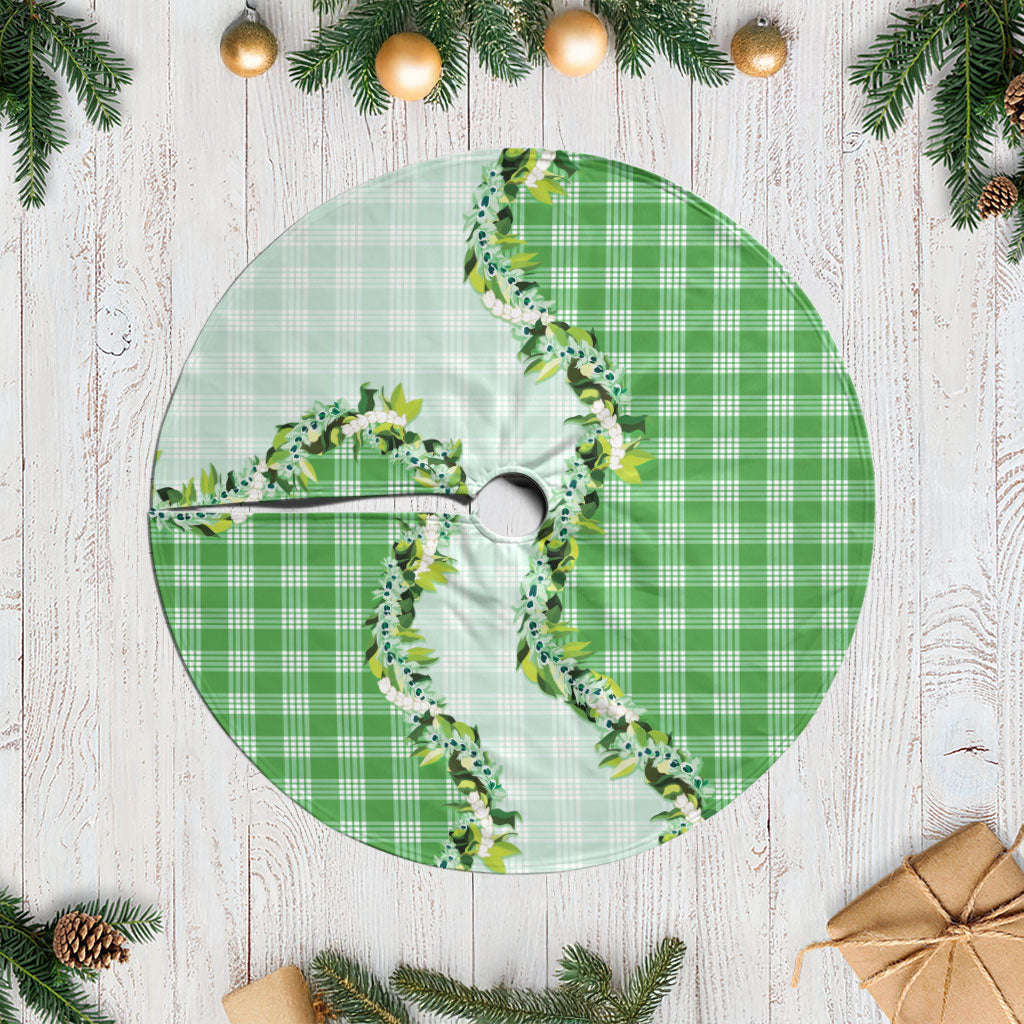 Green Hawaii Palaka Tree Skirt Maile Pikake Honohono Orchid Lei LT05 Casual Green - Polynesian Pride