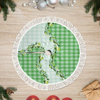 Green Hawaii Palaka Tree Skirt Maile Pikake Honohono Orchid Lei LT05 Fringed Green - Polynesian Pride