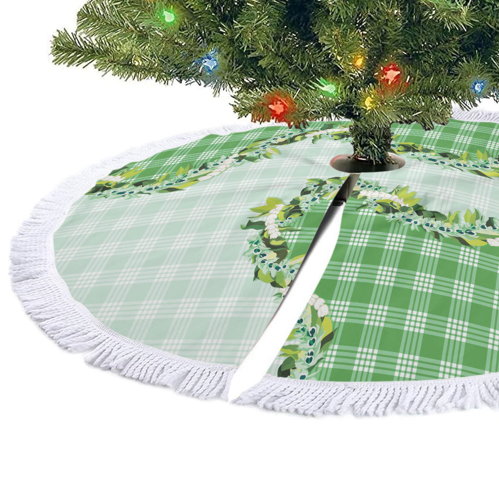 Green Hawaii Palaka Tree Skirt Maile Pikake Honohono Orchid Lei LT05 - Polynesian Pride